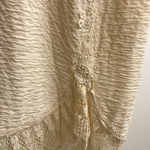 Vintage 1980's Creamy Beige Lace and Sequined Fringe Dress - Picture 4 of 6